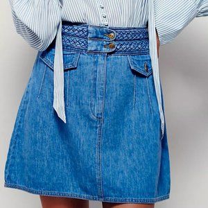 Free People Braided Baby High Waisted Denim Jean Mini Skirt 4